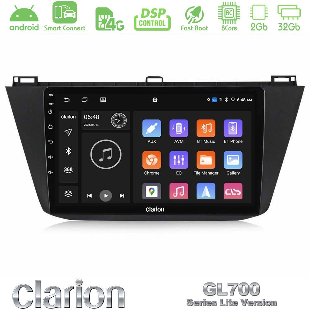 Clarion GL700 Lite Series Vw Tiguan 2016-2022 8Core Android ClarionOS 2+32GB Navigation Multimedia Tablet 10" Με Carplay & Android Auto