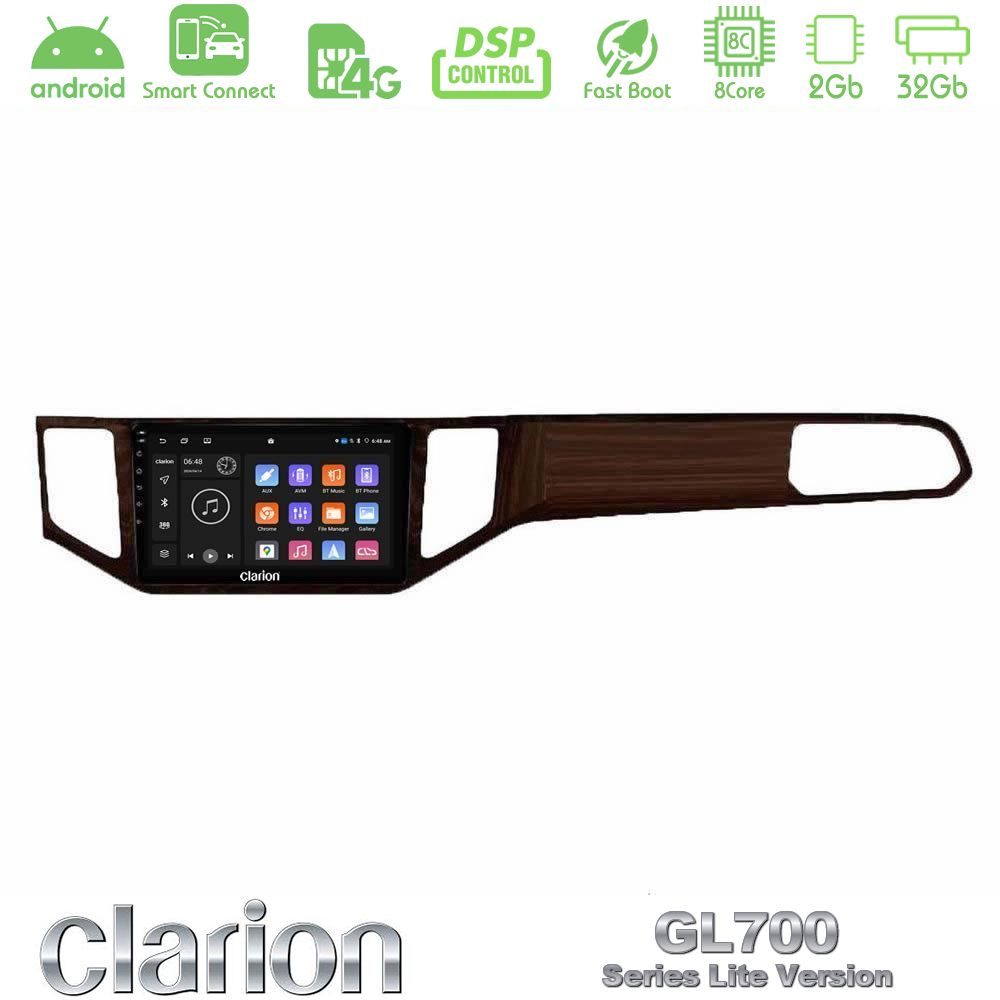 Clarion GL700 Lite Series 8Core Android ClarionOS 2+32GB VW Sportsvan 2014-2020 Navigation Multimedia Tablet 9" (Ξύλινη απόχρωση) Με Carplay & Android Auto