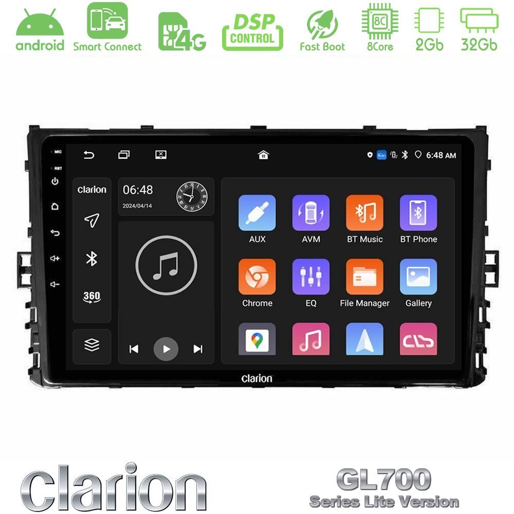 Clarion GL700 Lite Series 8Core Android ClarionOS 2+32GB VW MQB 2017-> Navigation Multimedia Tablet 9" Με Carplay & Android Auto