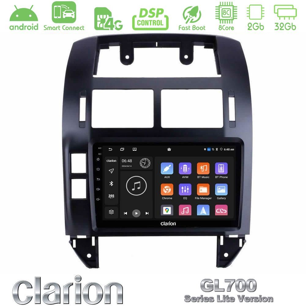 Clarion GL700 Lite Series 8Core Android ClarionOS 2+32GB VW Polo 2002-2009 Navigation Multimedia Tablet 9" Με Carplay & Android Auto