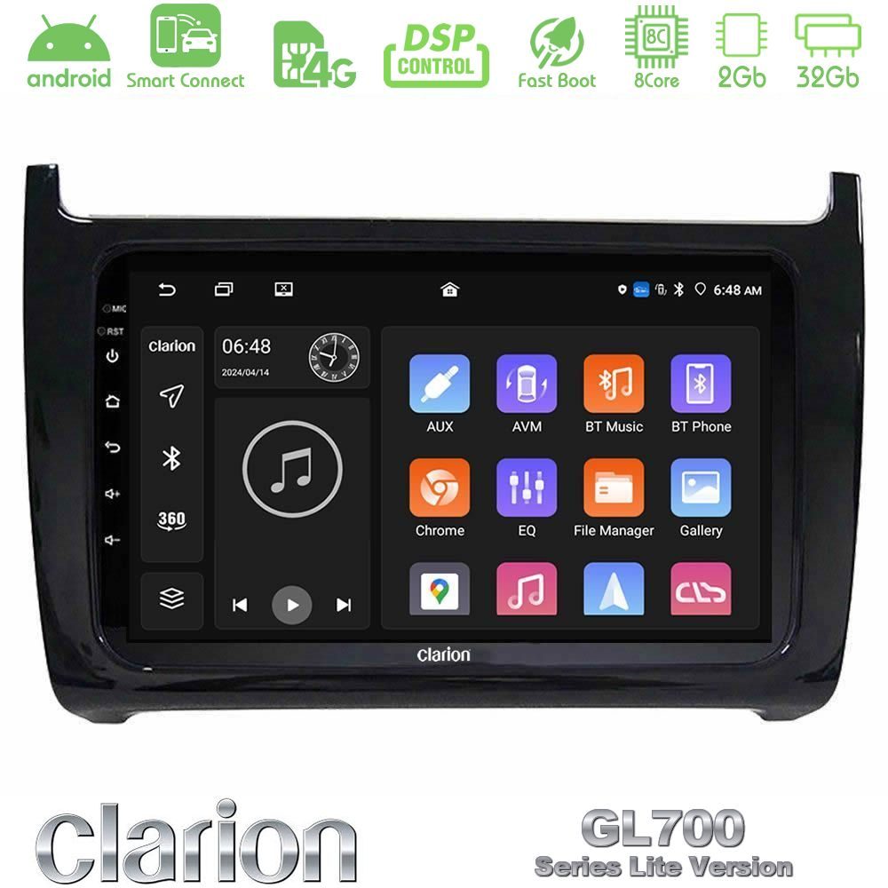 Clarion GL700 Lite Series 8Core Android ClarionOS 2+32GB Vw Polo 2009-2014 Navigation Multimedia Tablet 9" Με Carplay & Android Auto