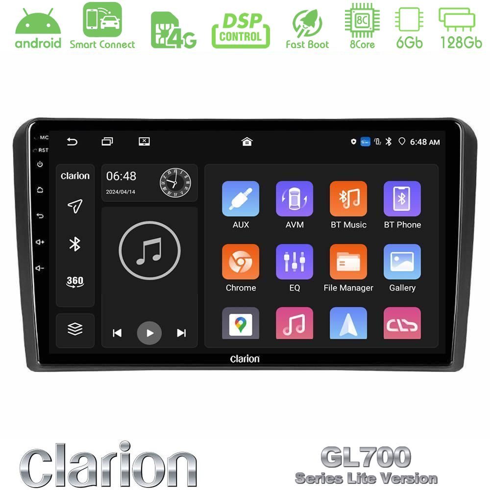 Clarion GL700 Lite Series 8Core Android ClarionOS 6+128GB Audi A3 8P Navigation Multimedia Tablet 9" Με Carplay & Android Auto