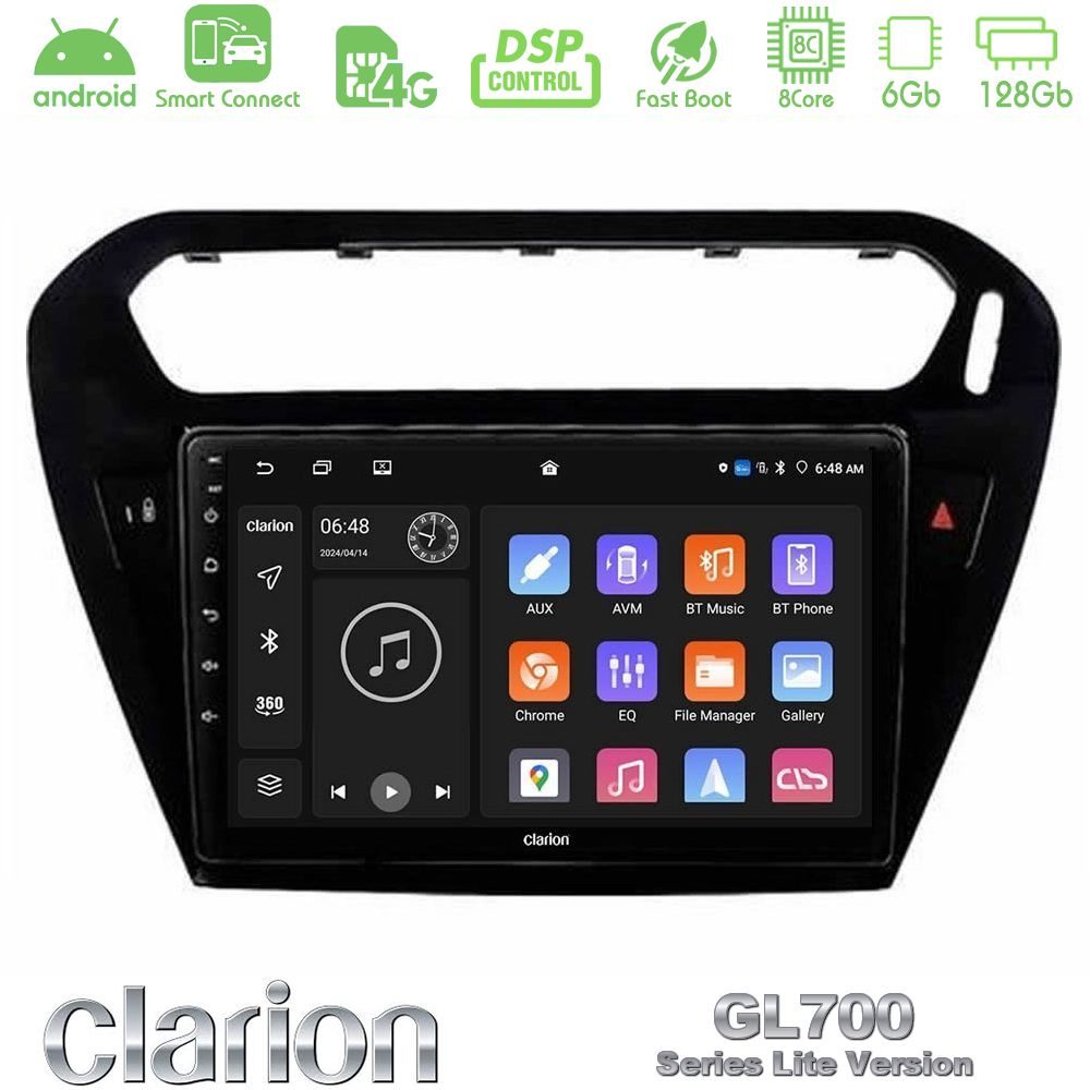 Clarion GL700 Lite Series 8Core Android ClarionOS 6+128GB Citroen C-Elysee / Peugeot 301 Navigation Multimedia Tablet 9" Με Carplay & Android Auto