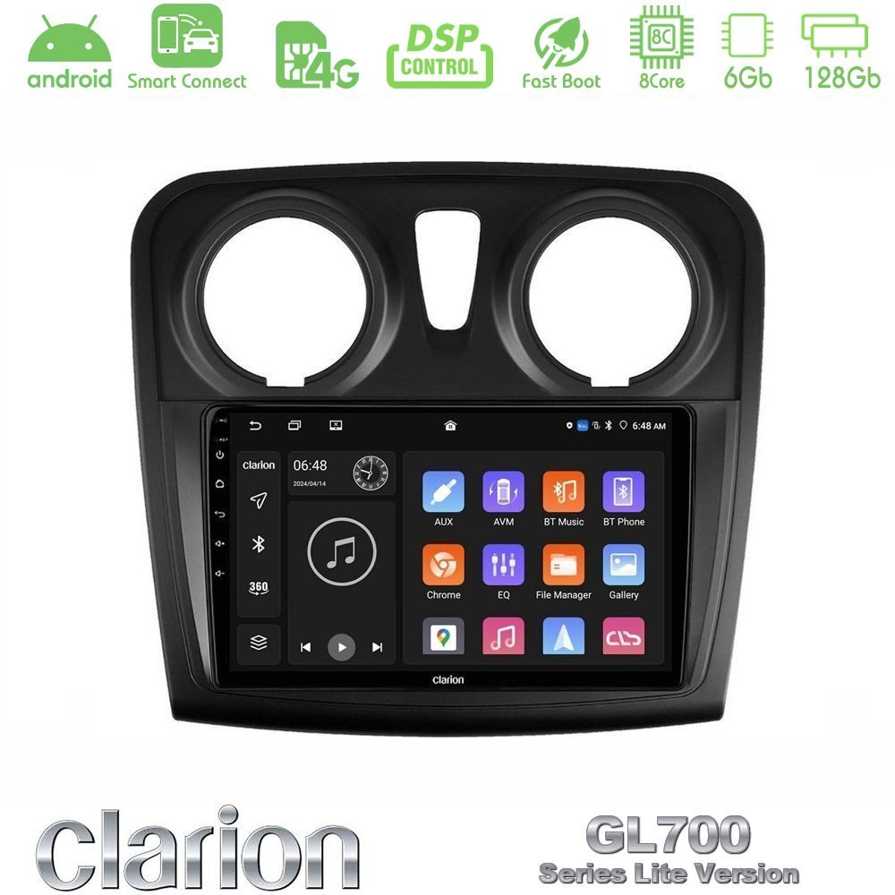 Clarion GL700 Lite Series 8Core Android ClarionOS 6+128GB Dacia Dokker 2014-2021 Navigation Multimedia Tablet 9" Με Carplay & Android Auto