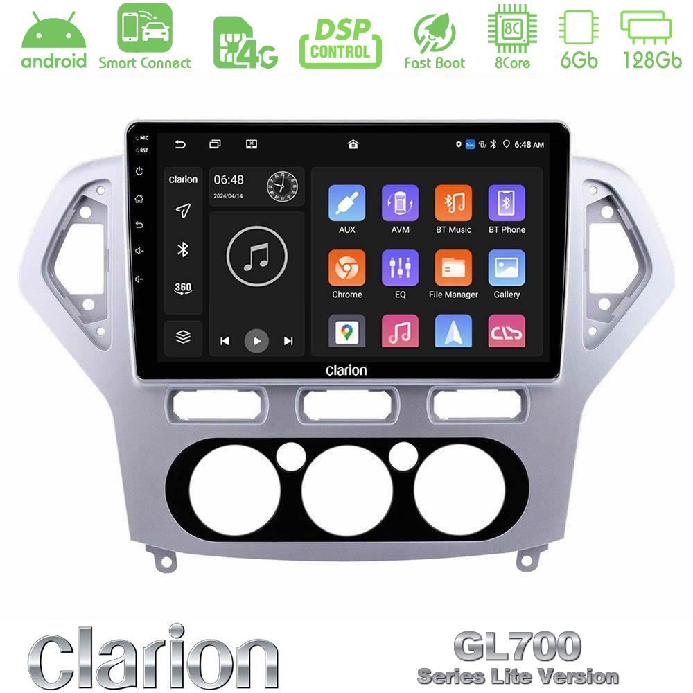 Clarion GL700 Lite Series 8Core Android ClarionOS 6+128GB Ford Mondeo 2007-2010 Manual A/C Navigation Multimedia Tablet 10" Με Carplay & Android Auto