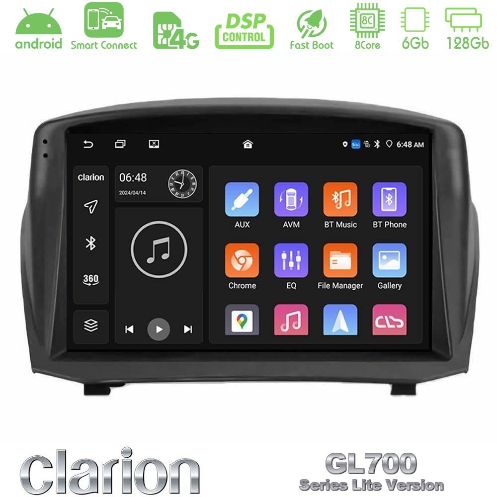 Clarion GL700 Lite Series 8Core Android ClarionOS 6+128GB Ford Fiesta 2008-2016 Navigation Multimedia Tablet 9" (Oem Style) Με Carplay & Android Auto