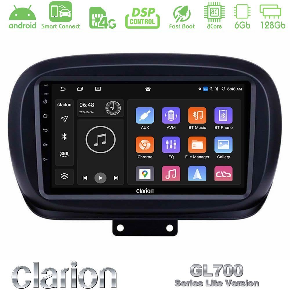 Clarion GL700 Lite Series 8Core Android ClarionOS 6+128GB Fiat 500X Navigation Multimedia Tablet 9" Με Carplay & Android Auto