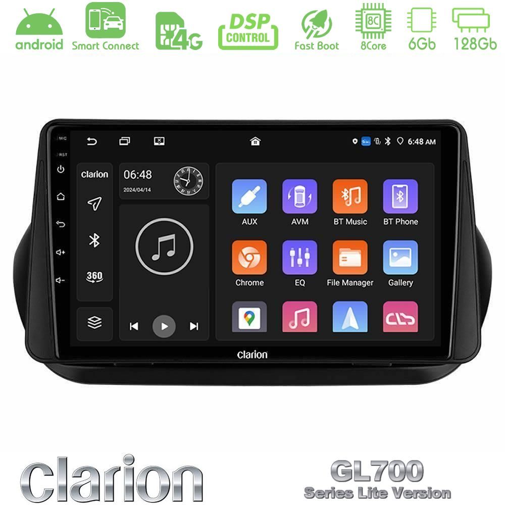 Clarion GL700 Lite Series 8Core Android ClarionOS 6+128GB Fiat Fiorino/Citroen Nemo/Peugeot Bipper Navigation Multimedia Tablet 10" Με Carplay & Android Auto