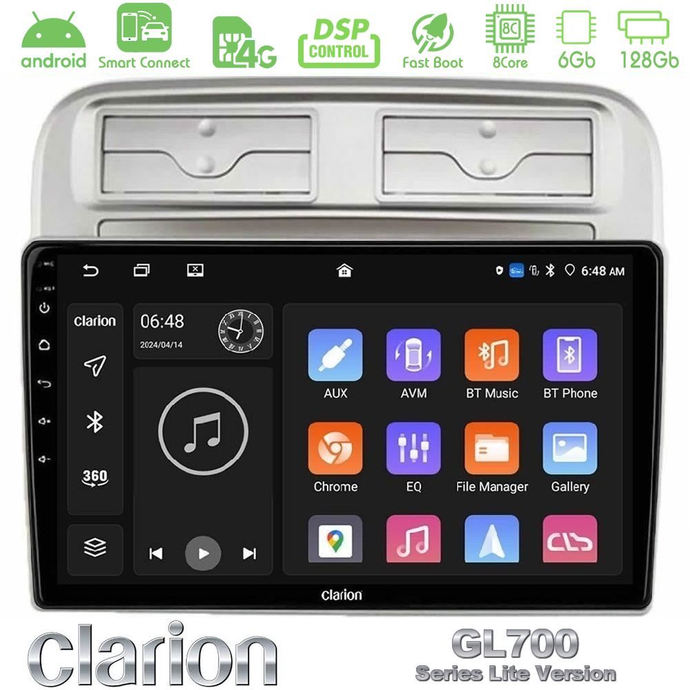 Clarion GL700 Lite Series 8Core Android ClarionOS 6+128GB Fiat Grande Punto 2006-2011 Navigation Multimedia Tablet 9" Με Carplay & Android Auto