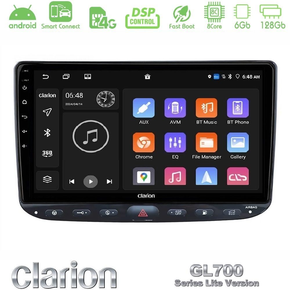 Clarion GL700 Lite Series 8Core Android ClarionOS 6+128GB Fiat Punto/ Evo Navigation Multimedia Tablet 9" Με Carplay & Android Auto