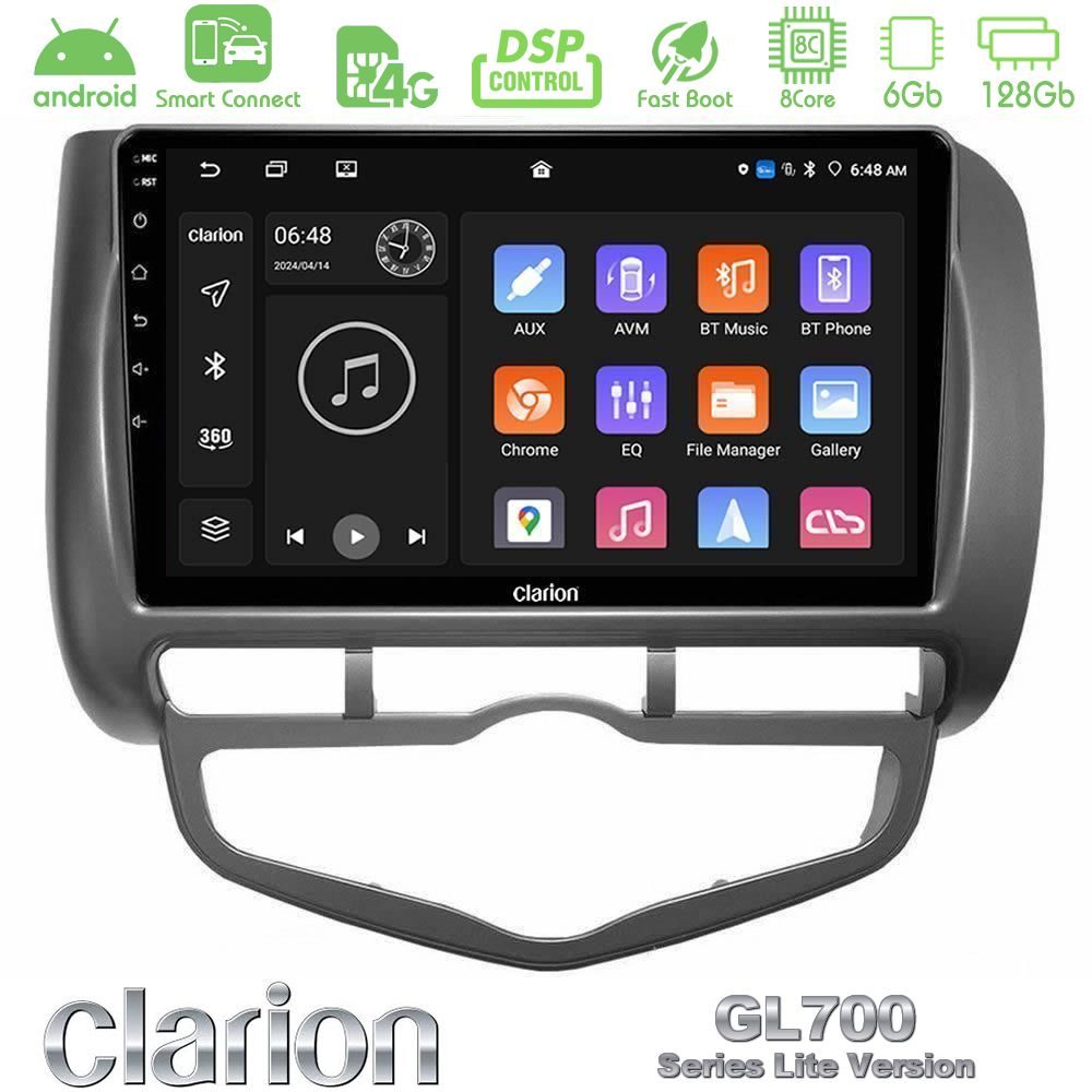 Clarion GL700 Lite Series 8Core Android ClarionOS 6+128GB Honda Jazz 2002-2008 (Auto A/C) Navigation Multimedia Tablet 9" Με Carplay & Android Auto