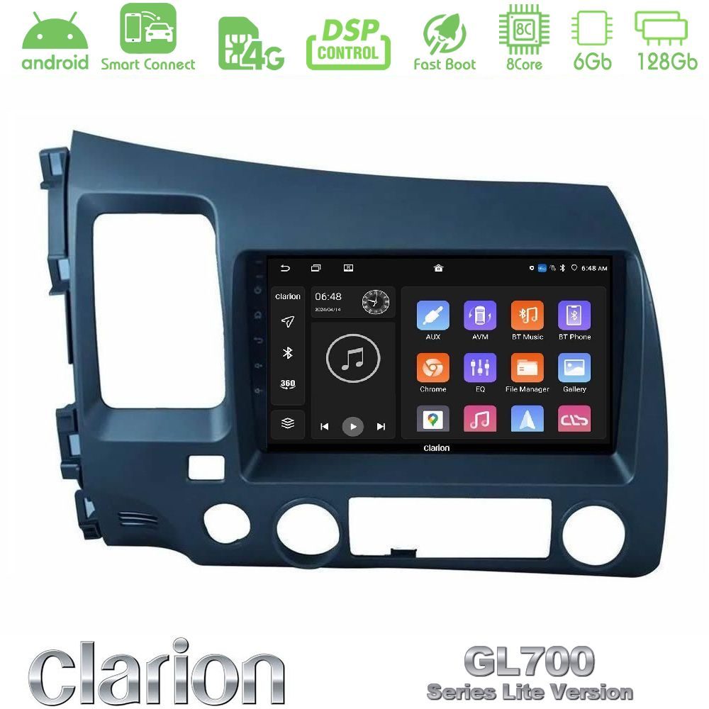 Clarion GL700 Lite Series 8Core Android ClarionOS 6+128GB Honda Civic 2006-2011 Navigation Multimedia Tablet 9" Με Carplay & Android Auto