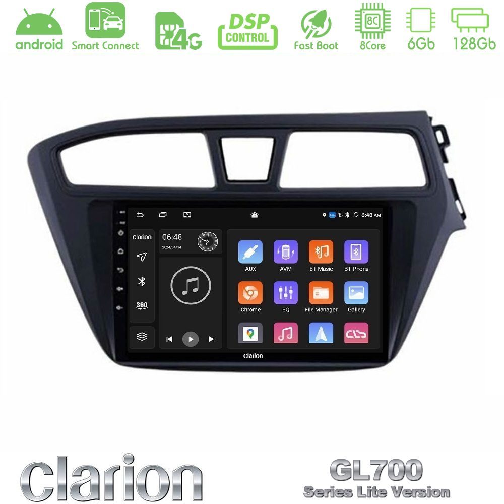 Clarion GL700 Lite Series 8Core Android ClarionOS 6+128GB Hyundai i20 2014-2018 RHD Navigation Multimedia Tablet 9" Με Carplay & Android Auto