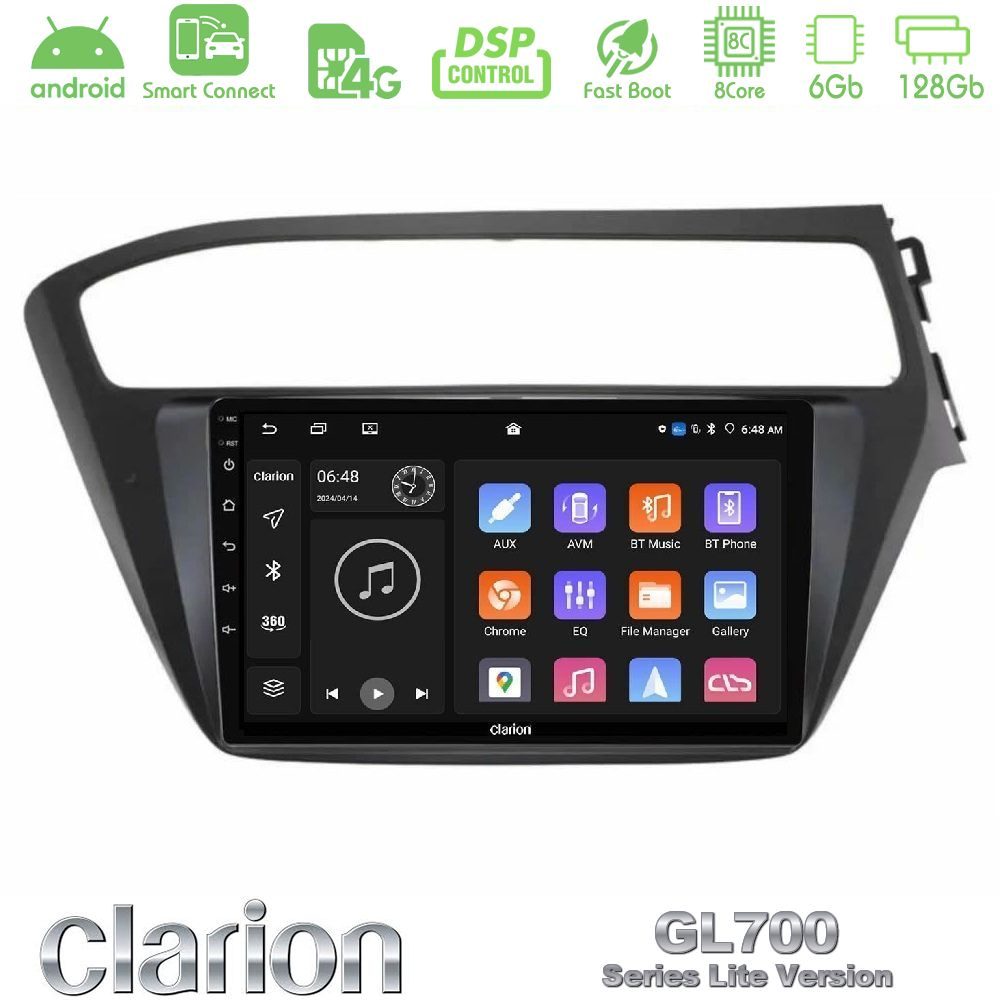 Clarion GL700 Lite Series 8Core Android ClarionOS 6+128GB Hyundai i20 2018-2020 RHD Navigation Multimedia Tablet 9" Με Carplay & Android Auto