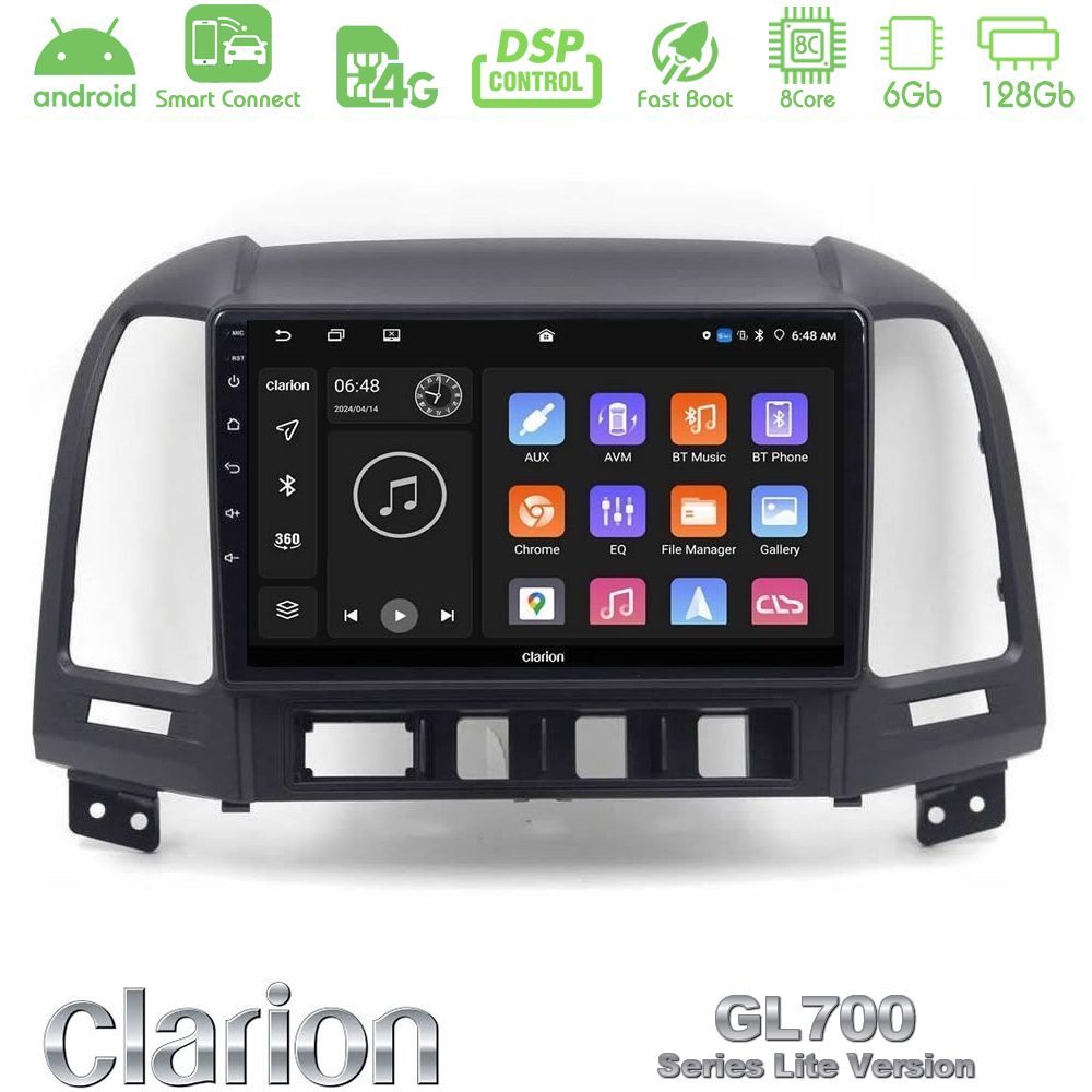 Clarion GL700 Lite Series 8Core Android ClarionOS 6+128GB Hyundai Santa Fe 2006-2013 Navigation Multimedia Tablet 9" Με Carplay & Android Auto