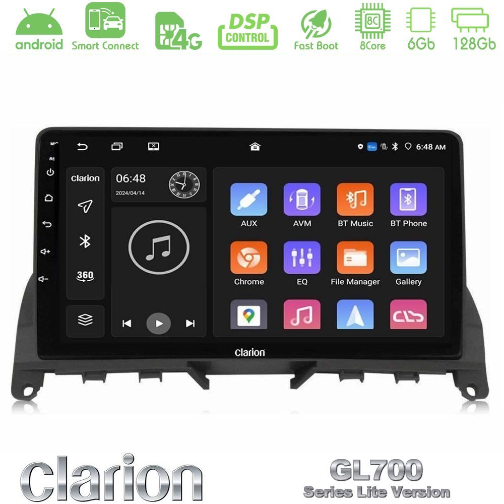 Clarion GL700 Lite Series 8Core Android ClarionOS 6+128GB Mercedes C-Class W204 2008-2011 Navigation Multimedia Tablet 9" Με Carplay & Android Auto
