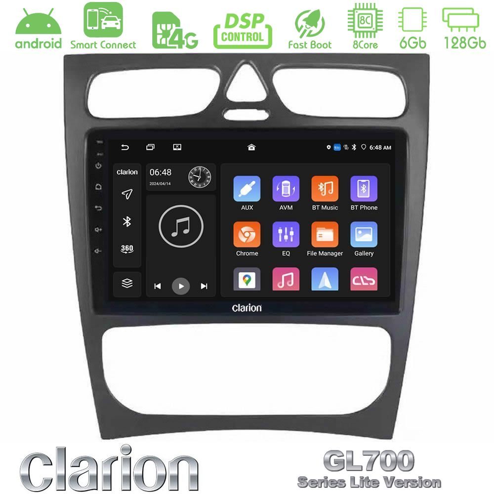 Clarion GL700 Lite Series 8Core Android ClarionOS 6+128GB Mercedes C Class (W203) Navigation Multimedia Tablet 9" Με Carplay & Android Auto