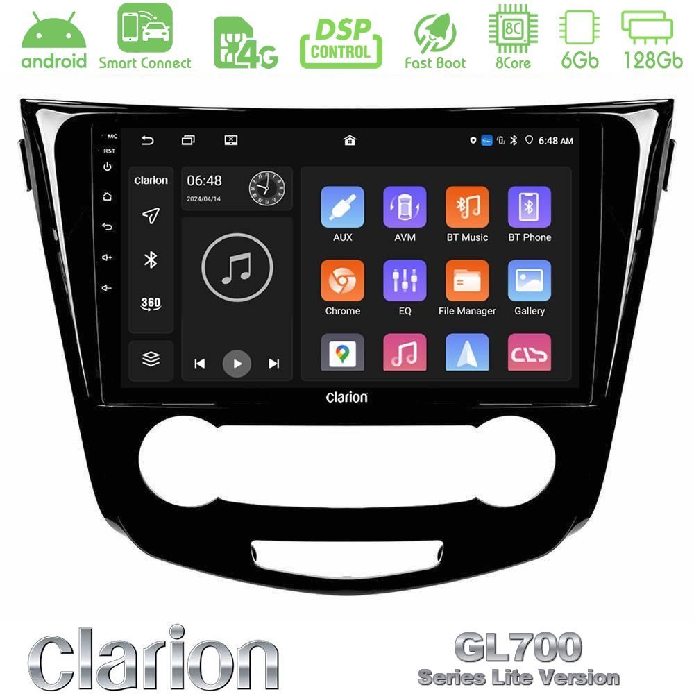 Clarion GL700 Lite Series 8Core Android ClarionOS 6+128GB Nissan Qashqai J11 (Manual A/C) Navigation Multimedia Tablet 10" Με Carplay & Android Auto