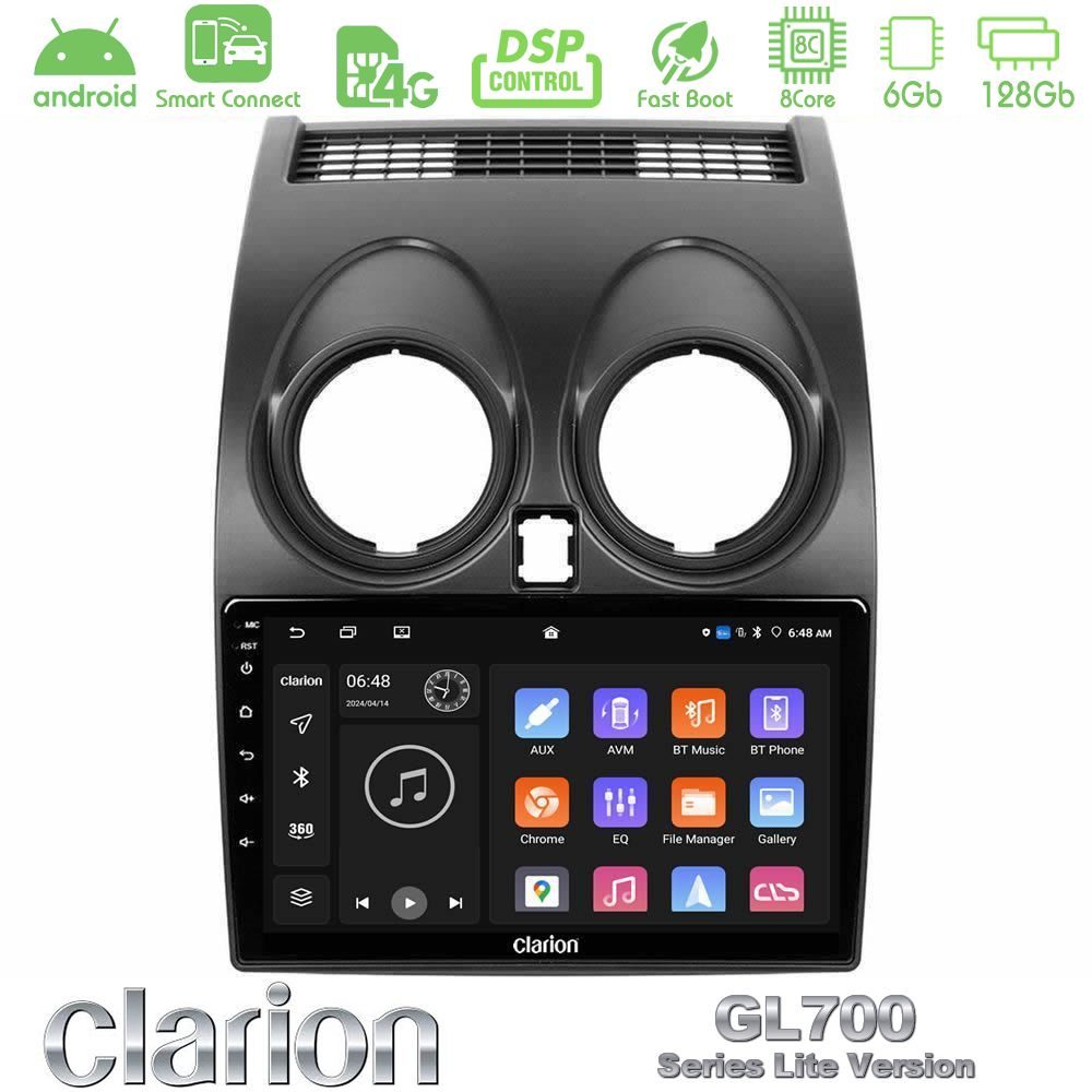Clarion GL700 Lite Series 8Core Android ClarionOS 6+128GB Nissan Qashqai J10 Navigation Multimedia Tablet 9" Με Carplay & Android Auto