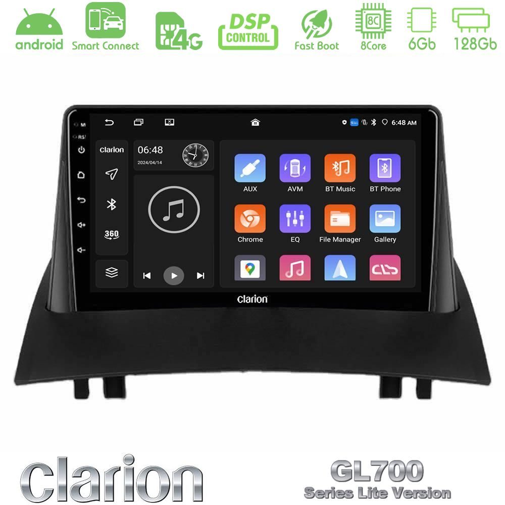 Clarion GL700 Lite Series 8Core Android ClarionOS 6+128GB Renault Megane 2 2002-2008 Navigation Multimedia Tablet 9" Με Carplay & Android Auto