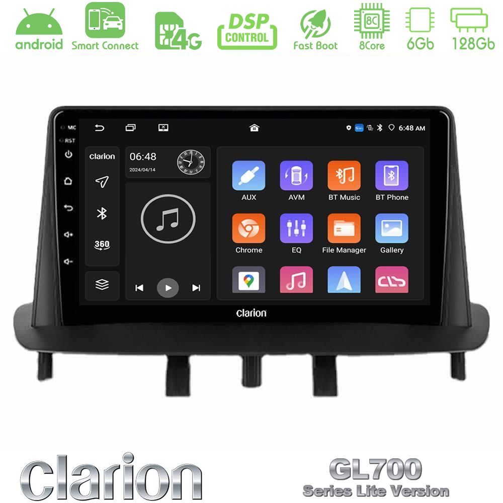 Clarion GL700 Lite Series 8Core Android ClarionOS 6+128GB Renault Megane 3 2009-2015 Navigation Multimedia Tablet 9" Με Carplay & Android Auto