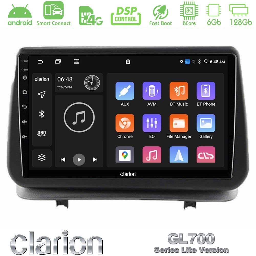Clarion GL700 Lite Series 8Core Android ClarionOS 6+128GB Renault Clio 2005-2012 Navigation Multimedia Tablet 9" Με Carplay & Android Auto