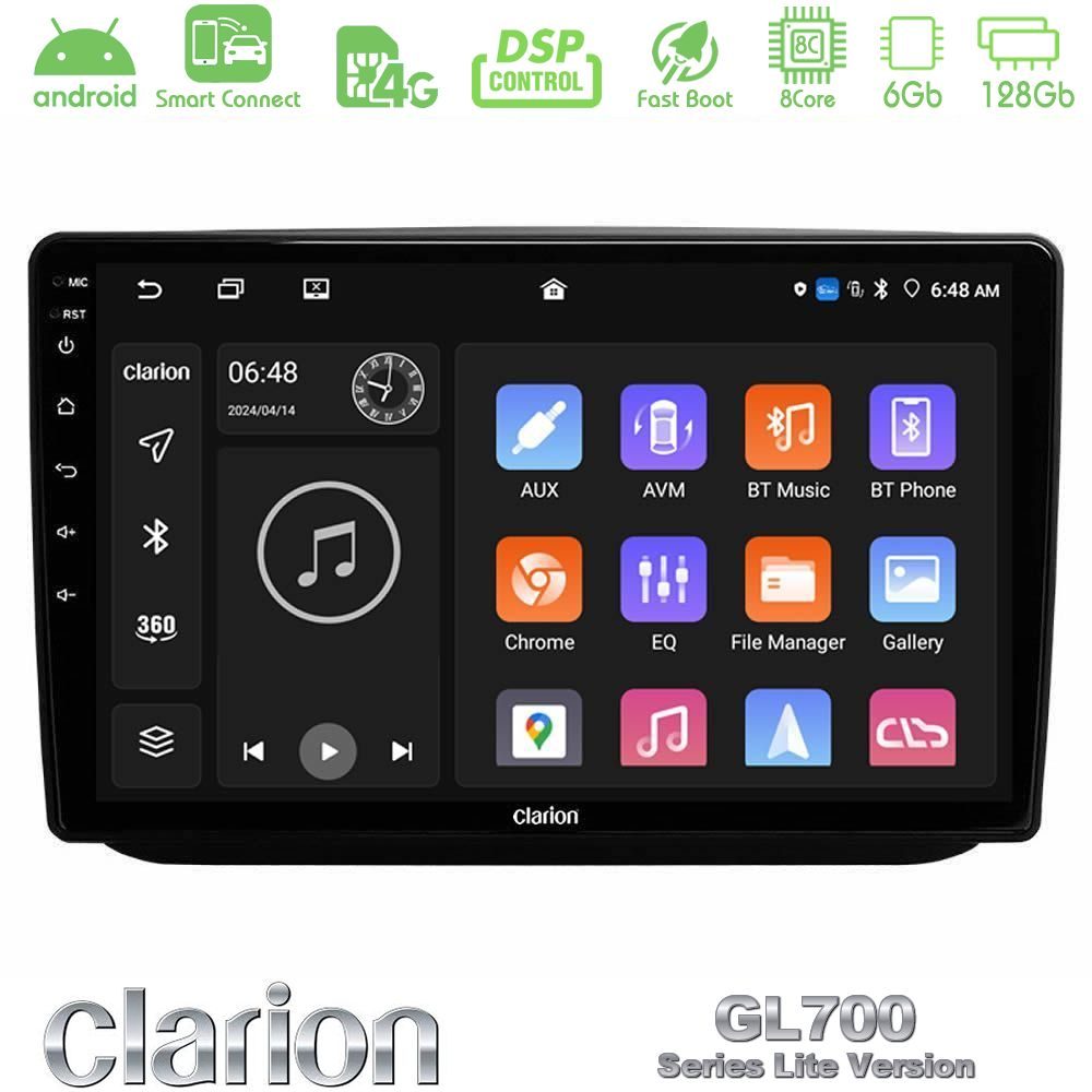 Clarion GL700 Lite Series 8Core Android ClarionOS 6+128GB Skoda Fabia 2007-2014 Navigation Multimedia Tablet 10" Με Carplay & Android Auto