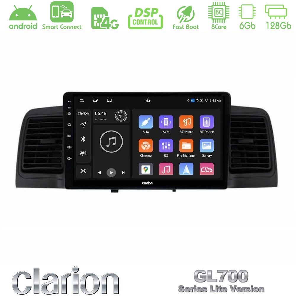 Clarion GL700 Lite Series 8Core Android ClarionOS 6+128GB Toyota Corolla 2002-2006 Navigation Multimedia Tablet 9" Με Carplay & Android Auto