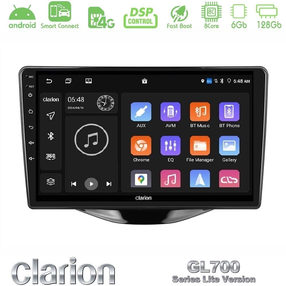 Clarion GL700 Lite Series 8Core Android ClarionOS 6+128GB Toyota Aygo | Citroen C1 | Peugeot 108 Navigation Multimedia Tablet 9" Με Carplay & Android Auto