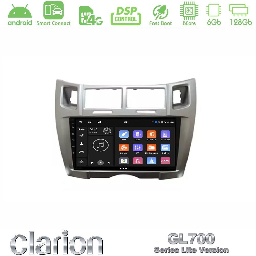 Clarion GL700 Lite Series 8Core Android ClarionOS 6+128GB Toyota Yaris Navigation Multimedia Tablet 9" (Ασημί Χρώμα) Με Carplay & Android Auto