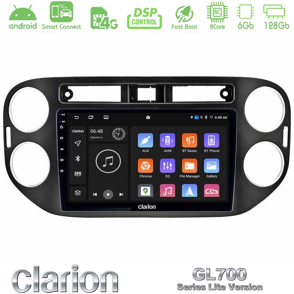 Clarion GL700 Lite Series 8Core Android ClarionOS 6+128GB VW Tiguan Navigation Multimedia Tablet 9" (23mm alarm button) Με Carplay & Android Auto