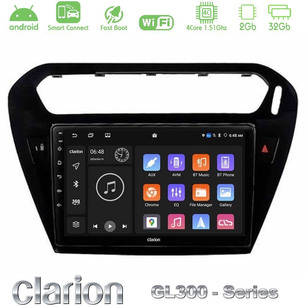 Clarion GL300 Series 4Core Android ClarionOS 2+32GB Citroen C-Elysee / Peugeot 301 Navigation Multimedia Tablet 9" Με Carplay & Android Auto