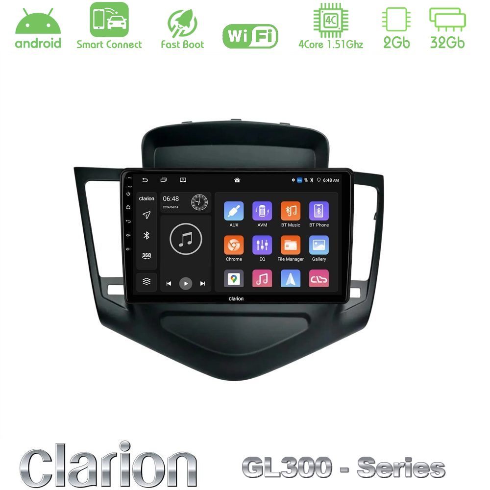 Clarion GL300 Series 4Core Android ClarionOS 2+32GB Chevrolet Cruze 2009-2012 Navigation Multimedia Tablet 9" Με Carplay & Android Auto
