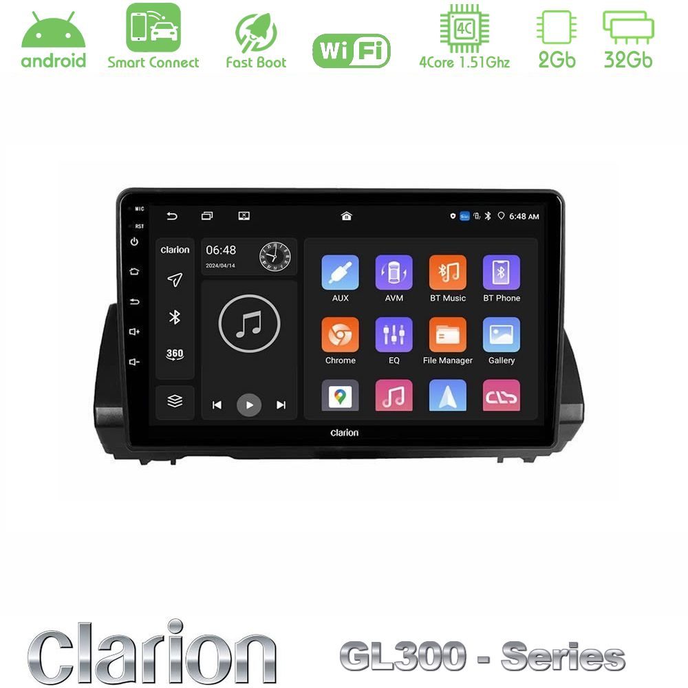 Clarion GL300 Series 4Core Android ClarionOS 2+32GB Dacia Sandero/Logan/Jogger 2022-> Navigation Multimedia Tablet 9" Με Carplay & Android Auto