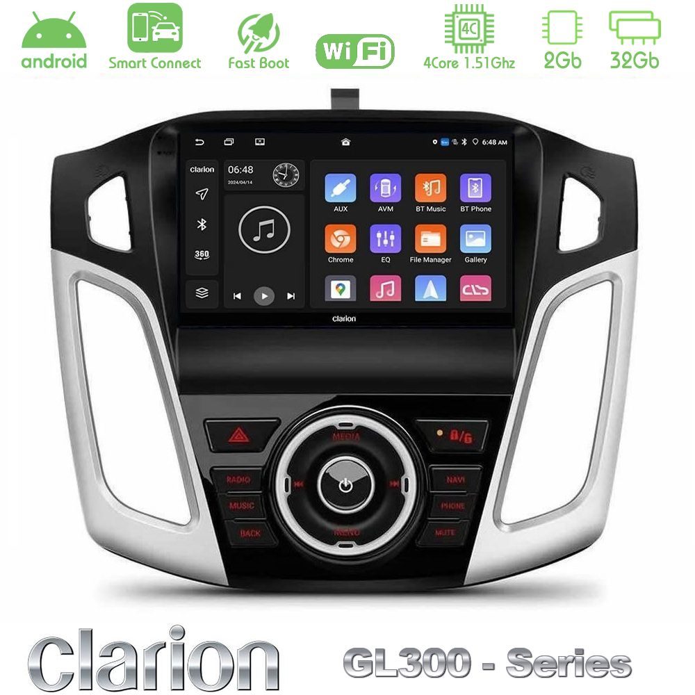 Clarion GL300 Series 4Core Android ClarionOS 2+32GB Ford Focus 2012-2018 Navigation Multimedia Tablet 9" Με Carplay & Android Auto