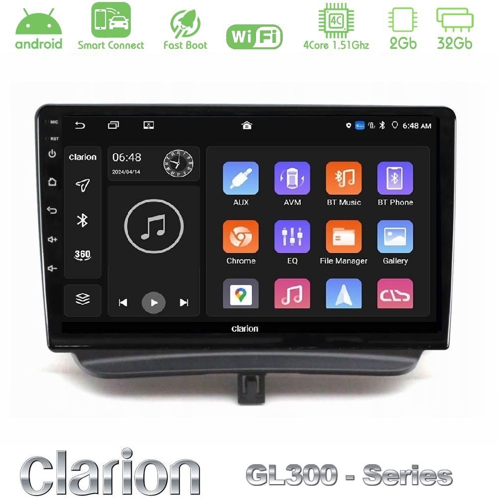Clarion GL300 Series 4Core Android ClarionOS 2+32GB Ford Courier 2015-2023 Navigation Multimedia Tablet 9" Με Carplay & Android Auto