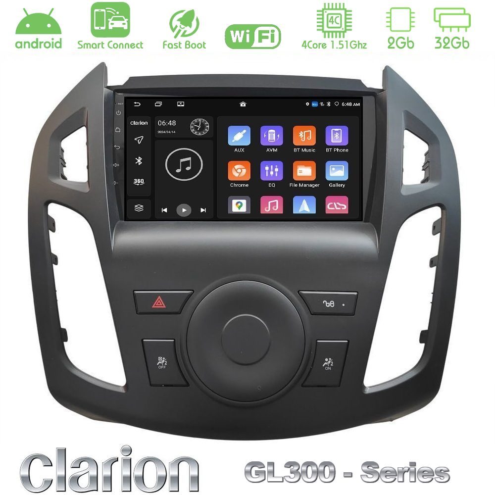 Clarion GL300 Series 4Core Android ClarionOS 2+32GB Ford Transit Connect Navigation Multimedia Tablet 9" Με Carplay & Android Auto