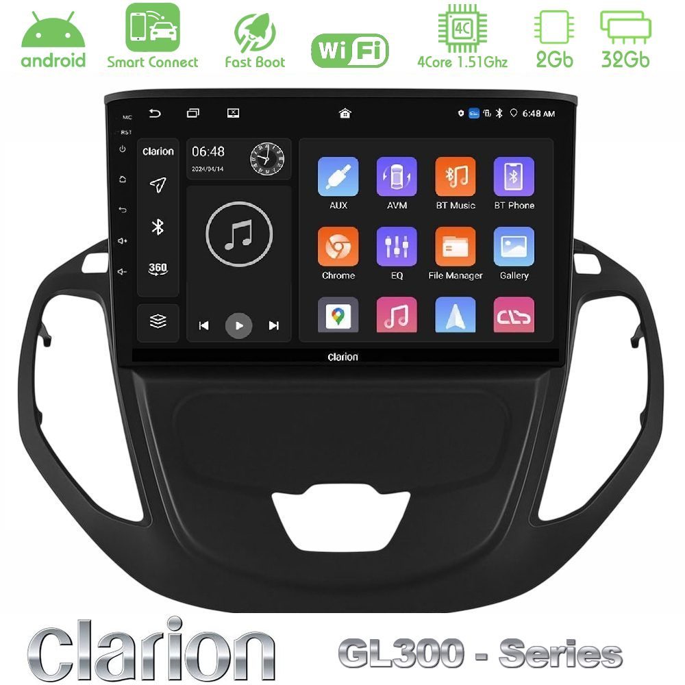 Clarion GL300 Series 4Core Android ClarionOS 2+32GB Ford Transit Courier 2015-2023 Navigation Multimedia Tablet 9" Με Carplay & Android Auto
