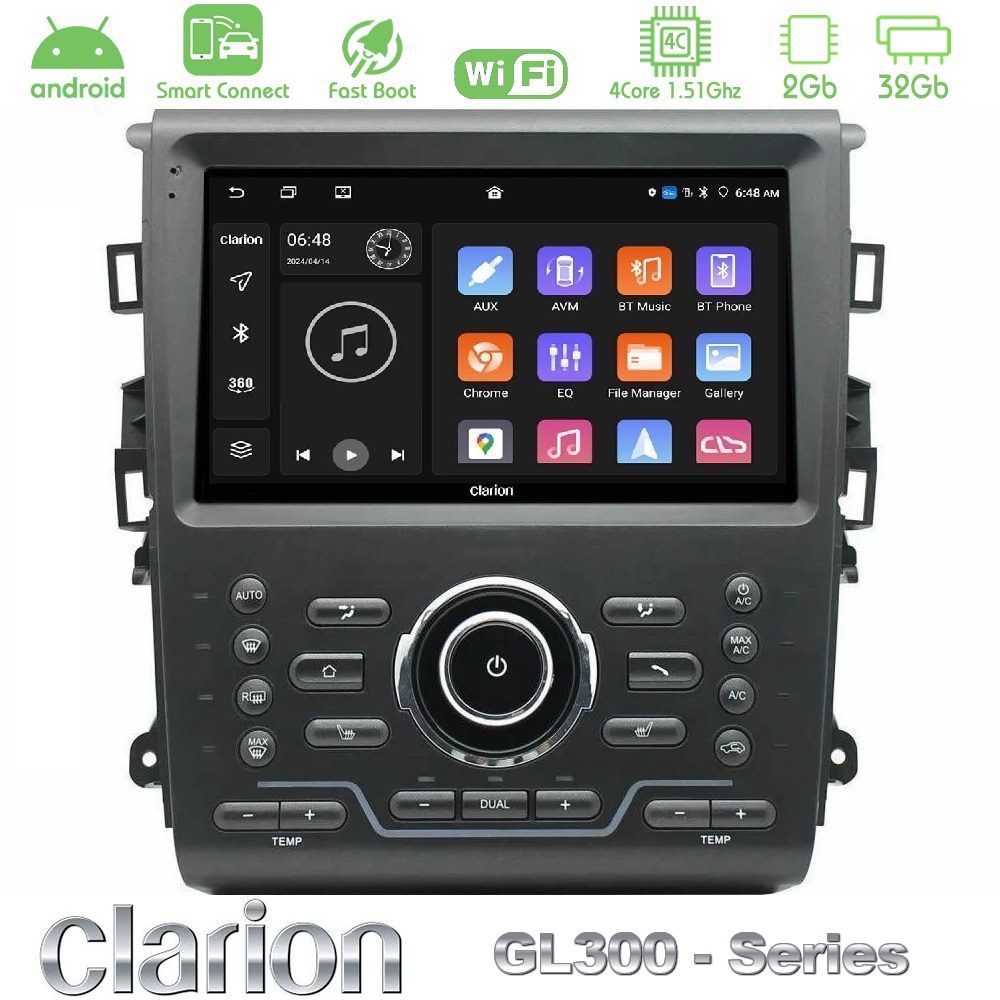 Clarion GL300 Series 4Core Android ClarionOS 2+32GB Ford Mondeo 2014-2021 Navigation Multimedia Tablet 9" Με Carplay & Android Auto