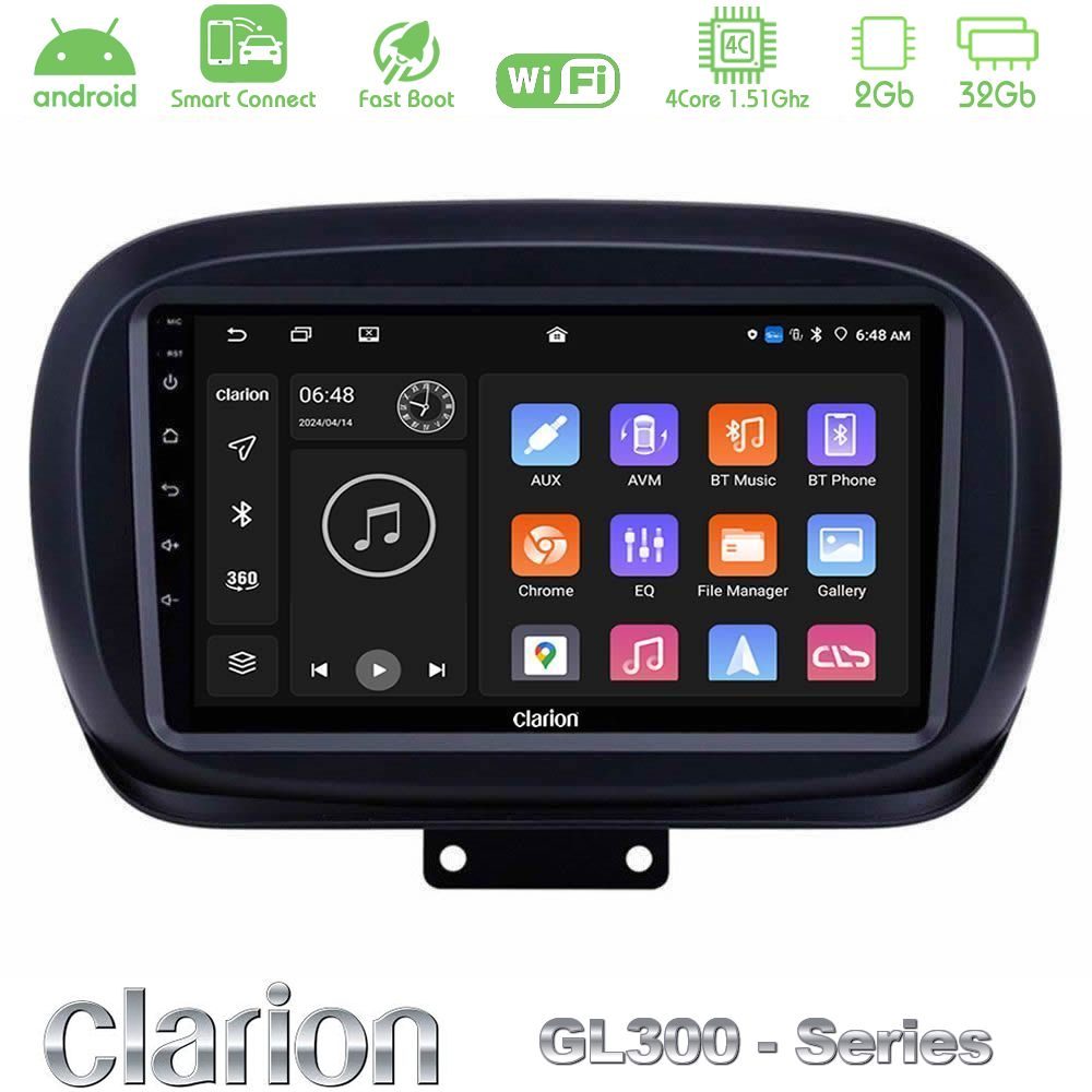Clarion GL300 Series 4Core Android ClarionOS 2+32GB Fiat 500X Navigation Multimedia Tablet 9" Με Carplay & Android Auto