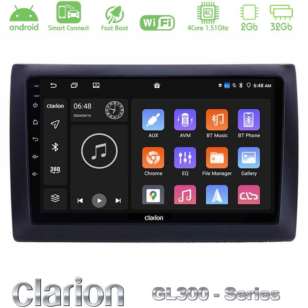 Clarion GL300 Series 4Core Android ClarionOS 2+32GB Fiat Stilo Navigation Multimedia Tablet 9" Με Carplay & Android Auto