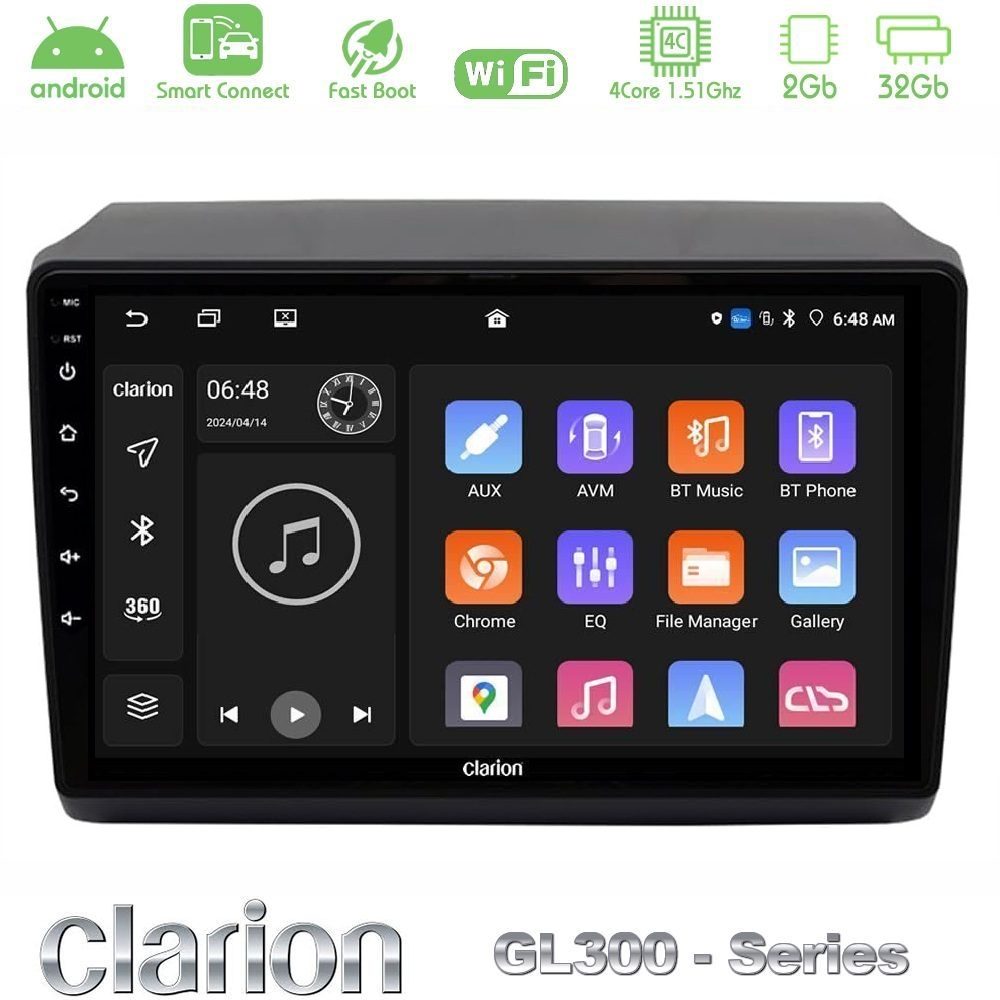 Clarion GL300 Series 4Core Android ClarionOS 2+32GB Fiat Ducato/Citroen Jumper/Peugeot Navigation Multimedia Tablet 9" Με Carplay & Android Auto