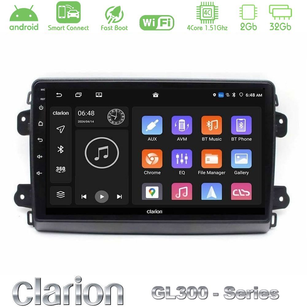 Clarion GL300 Series 4Core Android ClarionOS 2+32GB Citroen/Fiat/Opel Navigation Multimedia Tablet 9" Με Carplay & Android Auto