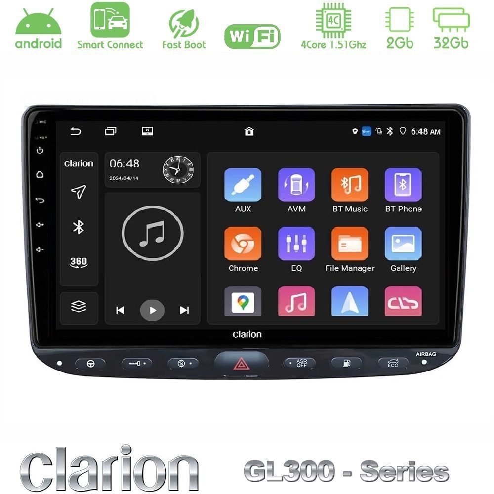 Clarion GL300 Series 4Core Android ClarionOS 2+32GB Fiat Punto/ Evo Navigation Multimedia Tablet 9" Με Carplay & Android Auto