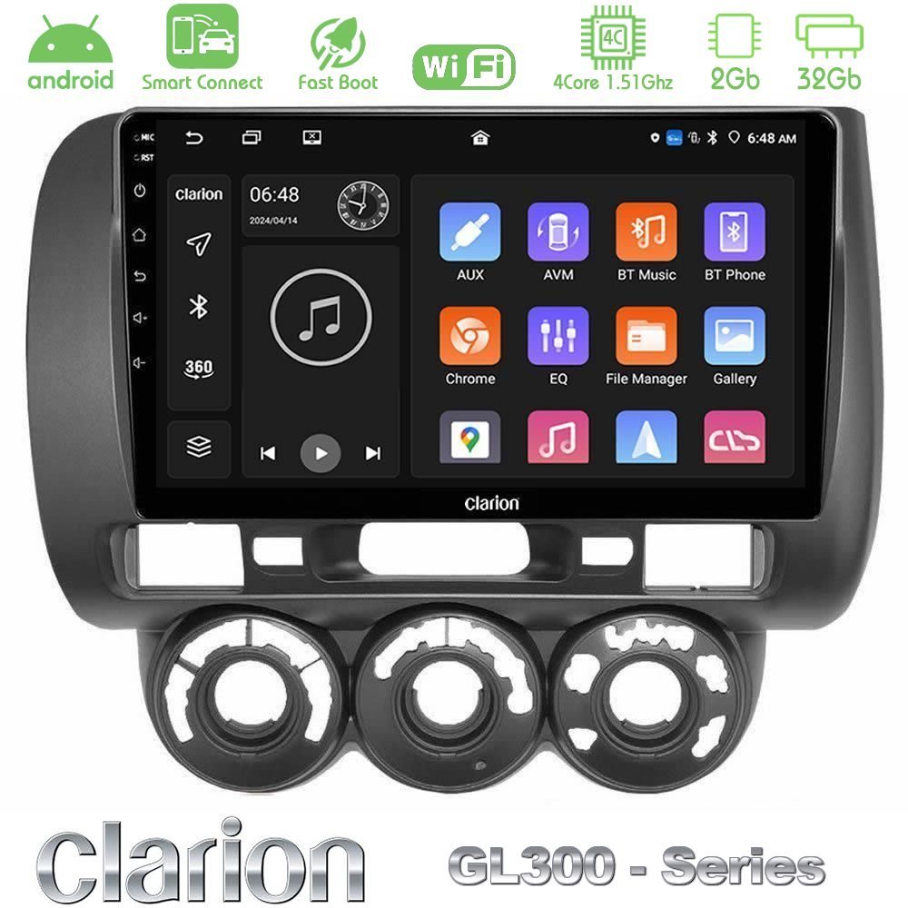 Clarion GL300 Series 4Core Android ClarionOS 2+32GB Honda Jazz 2002-2008 (Manual A/C) Navigation Multimedia Tablet 9" Με Carplay & Android Auto