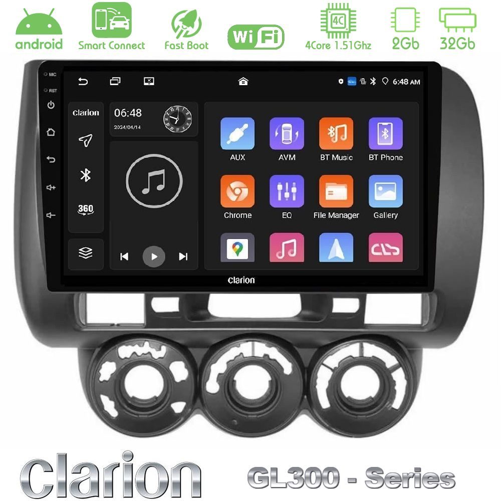 Clarion GL300 Series 4Core Android ClarionOS 2+32GB Honda Jazz (Fit) 2002-2008 (RHD) Manual A/C Navigation Multimedia Tablet 9" Με Carplay & Android Auto