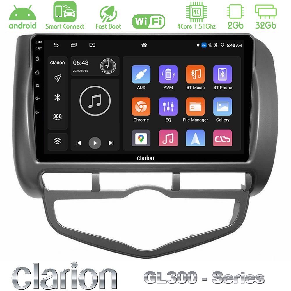 Clarion GL300 Series 4Core Android ClarionOS 2+32GB Honda Jazz 2002-2008 (Auto A/C) Navigation Multimedia Tablet 9" Με Carplay & Android Auto