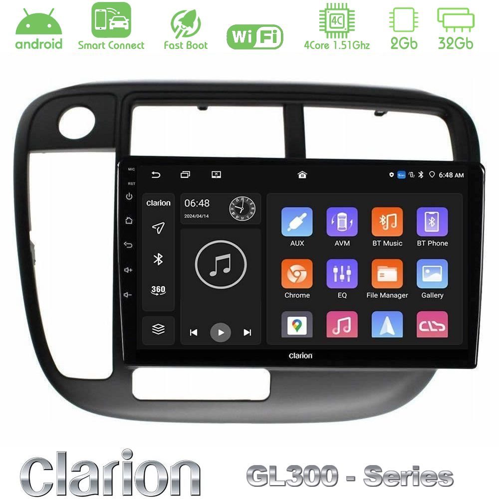 Clarion GL300 Series 4Core Android ClarionOS 2+32GB Honda Civic 1995-2001 Navigation Multimedia Tablet 9" Με Carplay & Android Auto