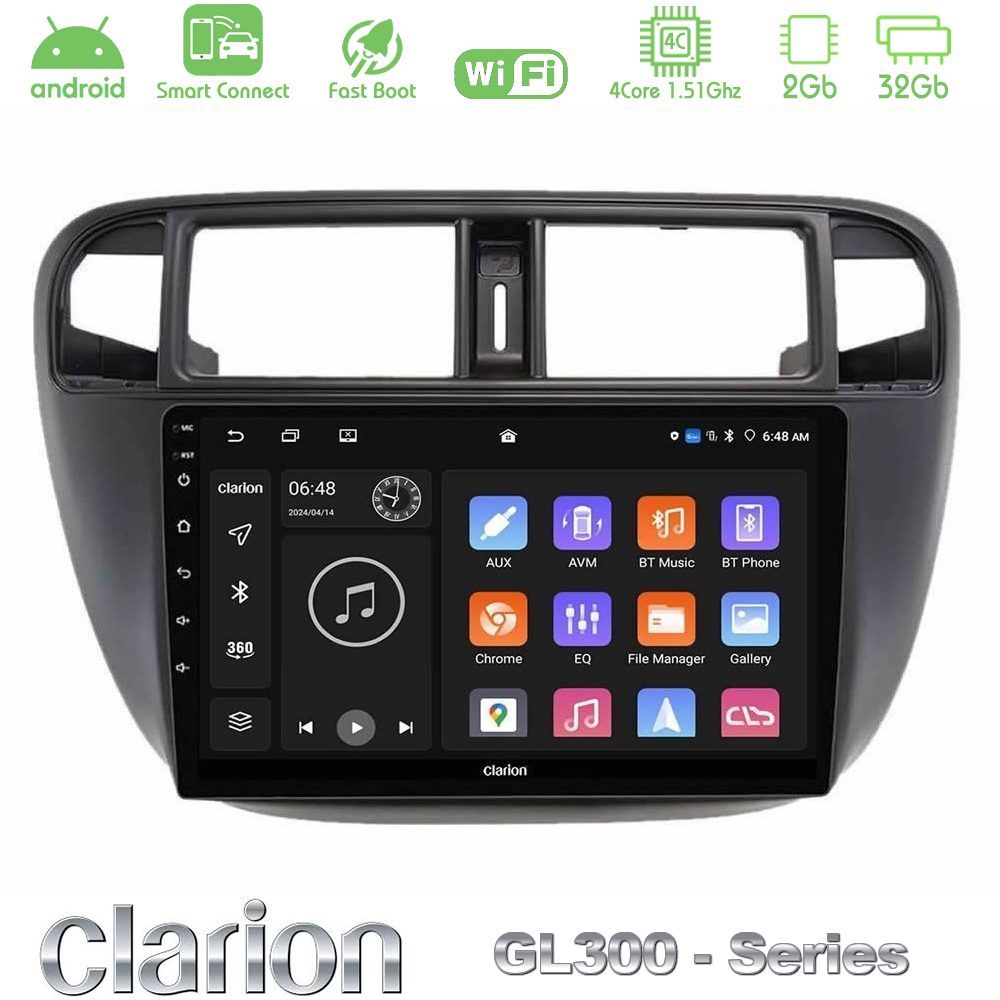 Clarion GL300 Series 4Core Android ClarionOS 2+32GB Honda Civic 1995-2001 Navigation Multimedia Tablet 9" Με Carplay & Android Auto