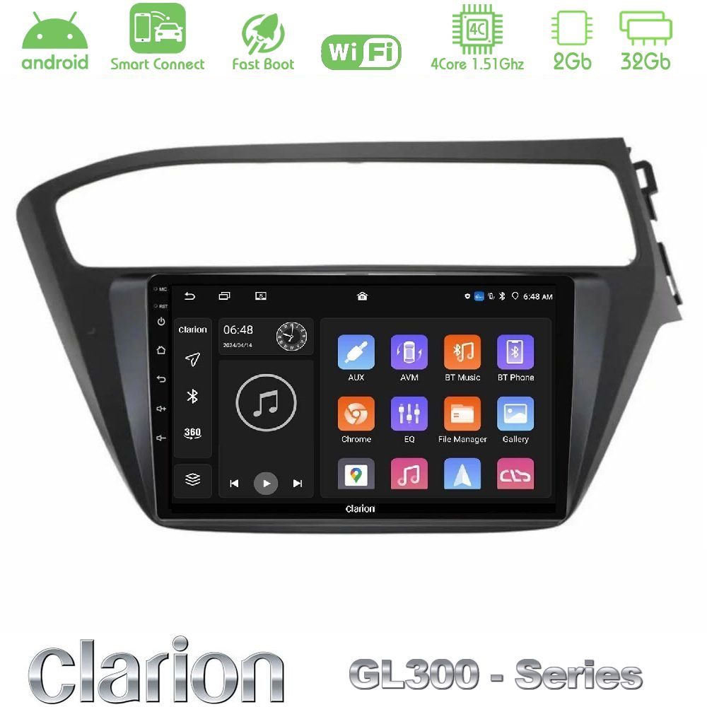 Clarion GL300 Series 4Core Android ClarionOS 2+32GB Hyundai i20 2018-2020 RHD Navigation Multimedia Tablet 9" Με Carplay & Android Auto